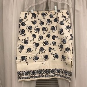 Loft white and blue floral pencil skirt